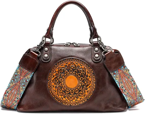 Vista 3 de EBESA Bolsos de cuero genuino para mujer, bolso cruzado retro Mandela