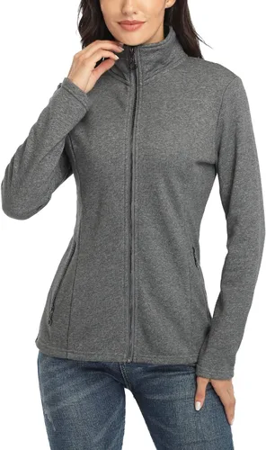 Vista 4 de WUDODO Chaqueta con cremallera completa para mujer, cuello alto, sin capucha, de algodón, ajustada, con bolsillos