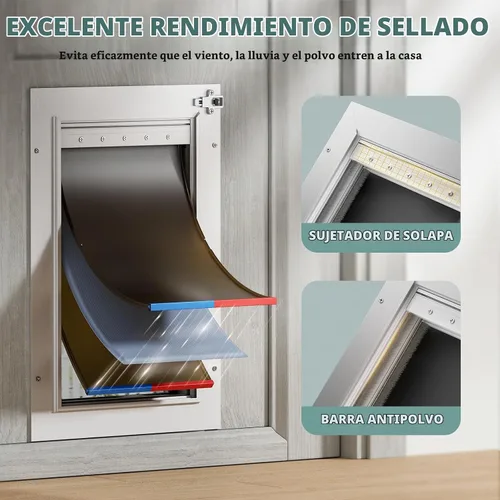 Vista 5 de Puerta de perro grande de 3 aletas para puerta, puerta de perrito de aluminio para exterior