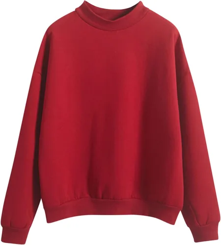 Vista 10 de Sudadera de cuello alto falso para mujer, cuello redondo, cómoda, color liso, suéter casual de manga larga, suéter de otoño
