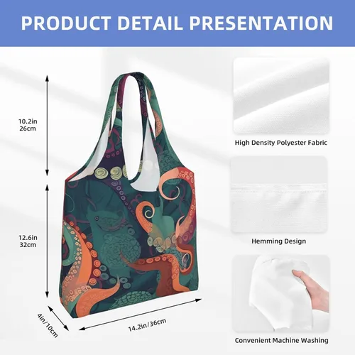Vista 6 de Bolsas de lona con estampado abstracto de pulpo, bolsa de playa grande, bolsa de hombro de lona, bolsas de compras reutilizables