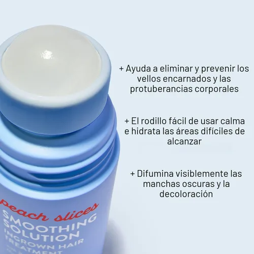 Vista 2 de Peach Slices - Solución Suavizante Tratamiento para Vellos Encarnados (1.69 oz) - Suaviza, Alivia, Ablanda la Piel - Rodillo 360 - BHA, AHA, PHA