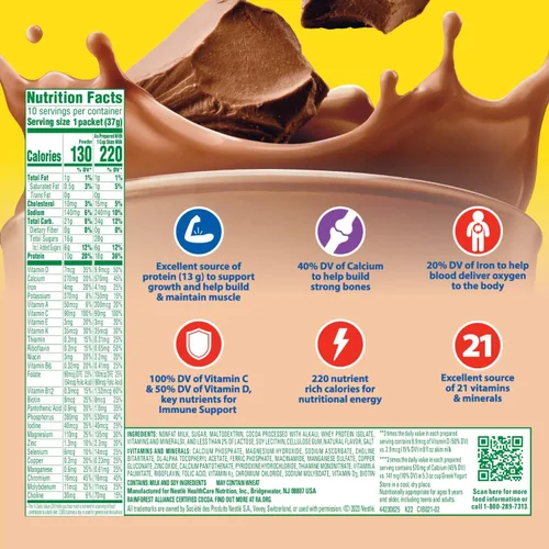 Vista 3 de Carnation Breakfast Essentials Mezcla de bebida en polvo con alto contenido de proteínas, chocolate con leche rico, 10 paquetes (paquete de 12)
