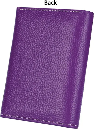 Vista 5 de AINIMOER Cartera pequeña de piel para mujer, delgada, compacta, con bloqueo RFID, con bolsillo para monedas, Lichee - Bloqueo Rfid morado.
