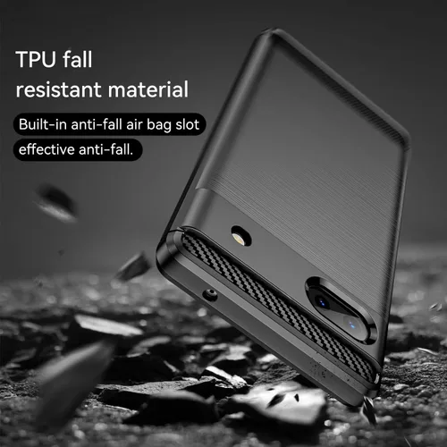 Vista 4 de Funda para teléfono Google Pixel 6A 5G, a prueba de golpes, protección anticaídas, funda flexible de fibra de carbono TPU (negro)