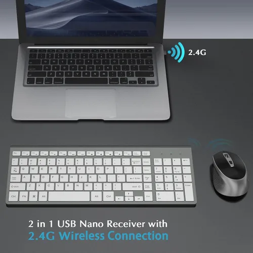 Vista 2 de J JOYACCESS - Teclado y mouse inalámbricos, combo de teclado y mouse inalámbricos delgados y ergonómicos, escritura portátil y cómoda