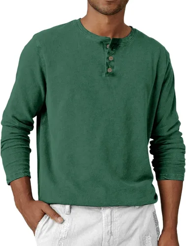 Vista 4 de Men's Casual Shirt, Button Down Long Sleeve Solid Dress Shirt Beach Vacation Shirts