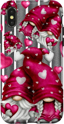 Vista 5 de Pink Heart Pattern On Grey Striped Decor Valentine Gnome Case for iPhone 17