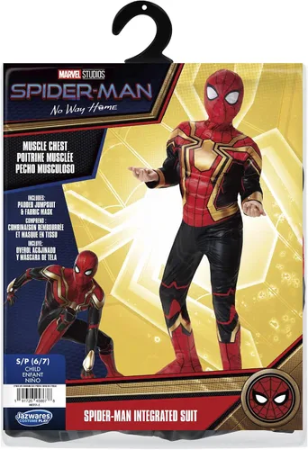 Vista 2 de Marvel Integrated Spider-Man - Disfraz oficial de Halloween para jóvenes, overol acolchado de alta calidad con máscara de tela