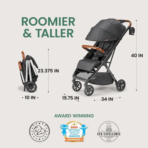 Vista 4 de Bombi Bēbee V2 Cochecito de Bebé Ligero - Cuero Vegano Premium, Plegado con Una Mano, Reclinación Infinita, Marco de Aluminio Grado Aeronáutico