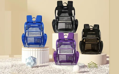 Vista 9 de Mochila transparente aprobada para estadios, mochila transparente para mujeres y hombres, ideal para eventos deportivos, trabajo diario, Azul
