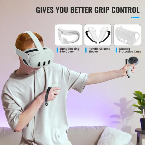 Vista 6 de Quest 3 Accessories, 4 in 1 Silicone Meta Quest 3 AccessoriesProtective Case Set for Oculus Quest 3 Controller, Controller Grip Cover, VR Shell