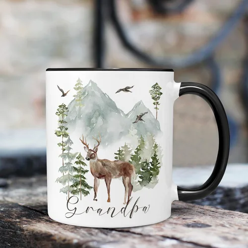 Vista 2 de Deer Mountain Personalized Name Ceramic Coffee Mug, 11 or 15 oz 11 oz Black Accent