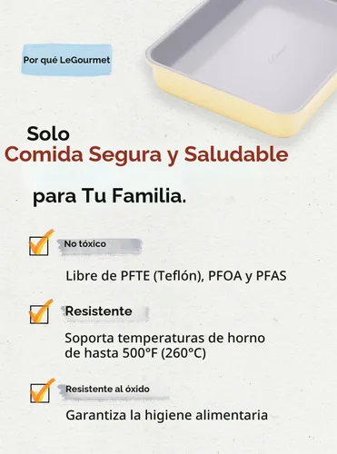 Vista 4 de LeGourmet Bandeja rectangular antiadherente para hornear de 9 x 13 pulgadas, revestimiento de cerámica, no tóxico, acero aluminizado resistente a