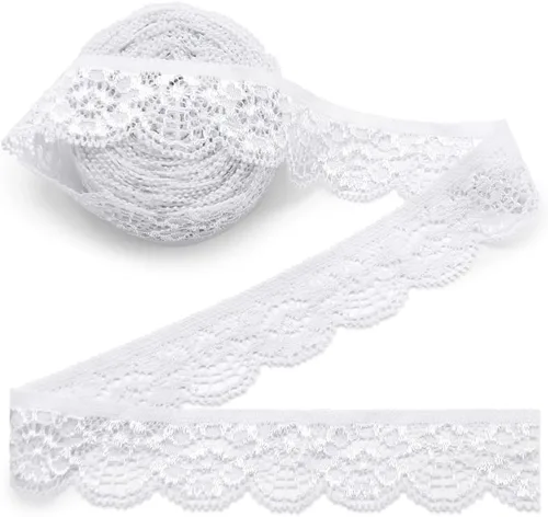 Vista 23 de SEMINI Cinta elástica de encaje de 1 pulgada de ancho para costura, manualidades, boda, fiesta, decoración, ropa (beige)