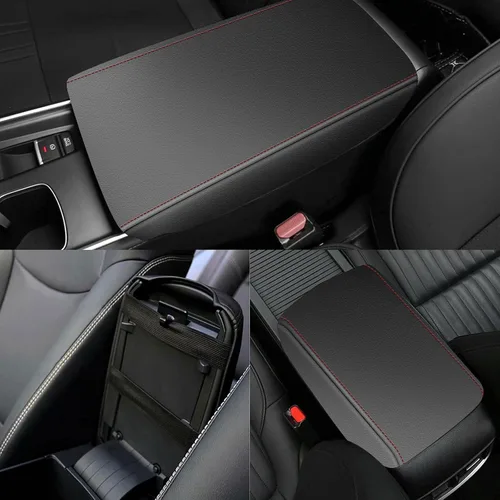 Vista 2 de AOMSAZTO - Fundas de consola para Nissan Sentra 2020, 2021, 2022, almohadilla para reposabrazos color negro con costuras rojas