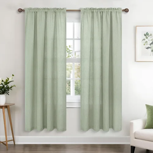 Vista 100 de KOUFALL Juego de 2 cortinas de puerta francesa, cortinas de lino para puerta/ventana, cortina transparente boho para cristal lateral delantero