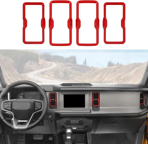 Vista 8 de RAZPOY para salida de aire acondicionado de Bronco, 4 piezas de cubierta de anillo de ventilación de salpicadero de consola central compatible