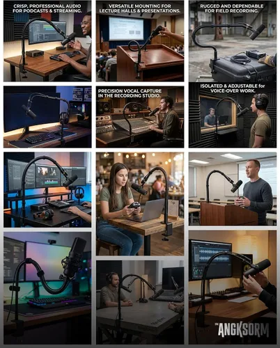 Vista 6 de Abrazadera de micrófono de mesa KB47 – Soporte de abrazadera de metal para micrófono de escritorio resistente con rosca macho 5/8-27 y 3/8-16