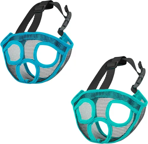 Vista 5 de Bozal corto para perro, bozal de malla suave para bulldog francés para perros con lazo ajustable (S, verde)
