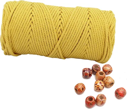 Vista 24 de Cordón de macramé beige de 0.078 pulgadas x 220 yardas, cuerda de algodón torcido de 4 hebras natural para colgar en la pared, manualidades, cordel