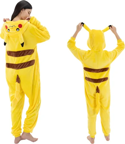 Vista 2 de AILMQYJL Pijama unisex para adultos, de franela, para cosplay, caricatura, disfraz de Halloween con capucha, ropa de dormir para el hogar