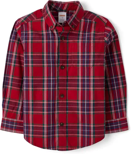 Vista 7 de Gymboree Camisa de manga larga con botones para niños y niños pequeños Rojo