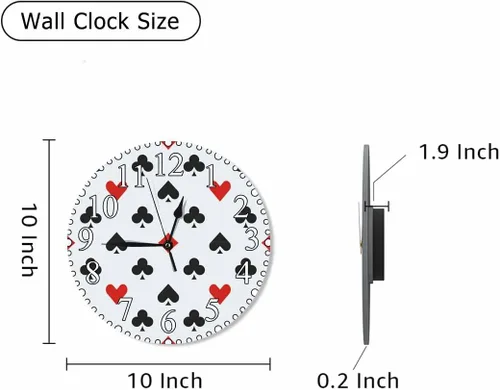 Vista 2 de Reloj de pared de póquer rojo y negro con forma de triángulo de corazón geométrico de 10 pulgadas, silencioso, sin tictac, funciona