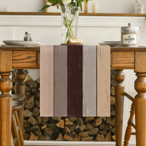 Vista 2 de Artoid Mode Camino de mesa marrón retro con textura de madera rústica, decoración de mesa de comedor de primavera de temporada para decoración