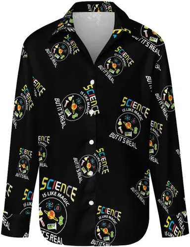 Vista 5 de Science Like Magic - Camisa de manga larga con botones para mujer, blusa casual para trabajo