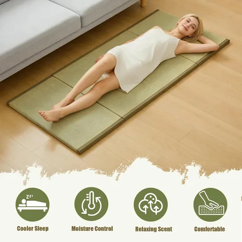 Vista 5 de HAGiHARA Tapete de tatami japonés, tapete plegable portátil de hierba Rush, colchón de futón tradicional para meditación, yoga, dormir o uso