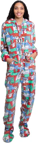 Vista 2 de Hooded Plush Footed Pajamas Onesie with Drop Seat for Men Women