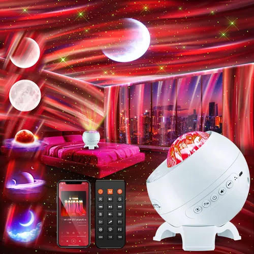 Vista 10 de Iceberg - Proyector de luces del norte, proyector de galaxia blanca con altavoz Bluetooth y 15 ruidos blancos, luz Aurora con base desmontable, más