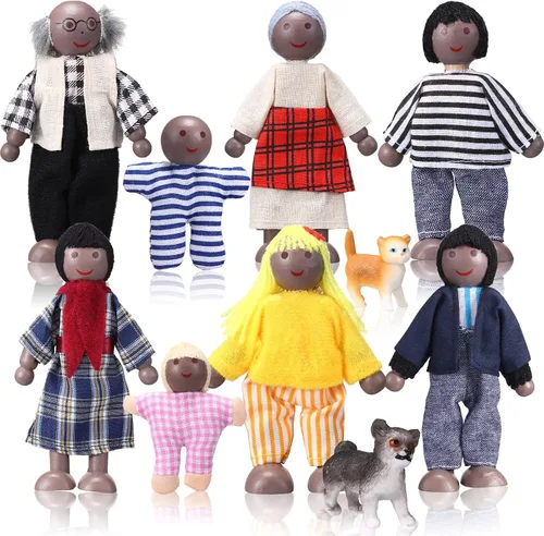 Vista 13 de Skylety 10 piezas de set de casa de muñecas de madera con figuras de mini personas, muñecas para casa de muñecas, figuras de madera para jugar