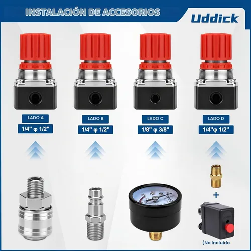 Vista 4 de Regulador de presión del compresor de aire 1/4 "Válvula de expansión neumática, válvula de control de presión con conexión 180psi 12bar