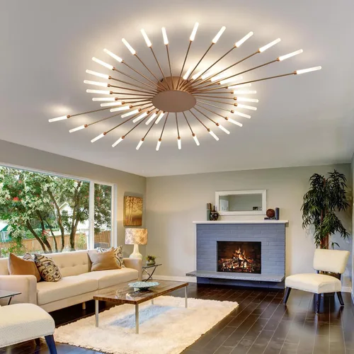 Vista 2 de Lámpara de techo LED moderna, con forma de flor de 42 cabezales, accesorios de iluminación para sala de estar, lámpara de montaje empotrado