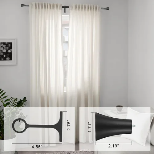 Vista 4 de Barras de cortina individuales de 1 pulgada, barras decorativas para cortinas ajustables de 28 a 48 pulgadas de longitud, con remates de cuerno