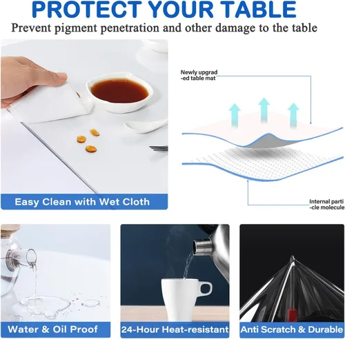 Vista 3 de Nueva versión de 12 x 24 pulgadas, multitamaño de 1.5mm de grosor, cubierta de mesa de PVC transparente, protector de cubierta de mesa rectangular