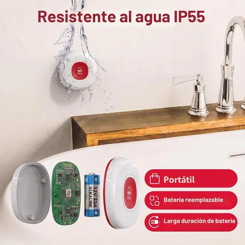 Vista 7 de CallToU Botón de llamada inalámbrico para cuidadores para ancianos en casa, sistema de alerta de enfermera de más de 500 pies para personas