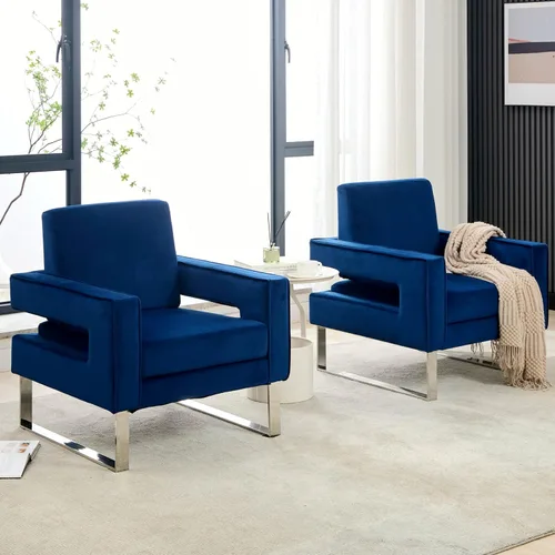 Vista 12 de Silla decorativa de terciopelo, sillón moderno con base plateada