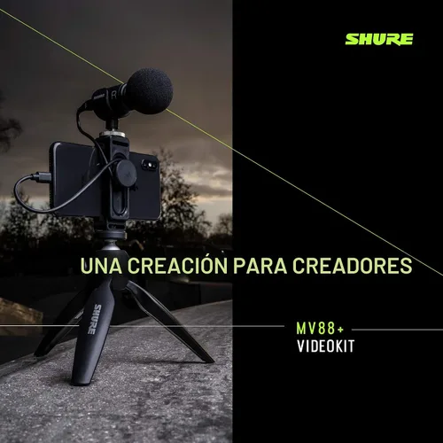 Vista 3 de Kit de video Shure MV88+ - Micrófono condensador estéreo digital para Apple y Android, con trípode Manfrotto PIXI, pinza para teléfono, montaje