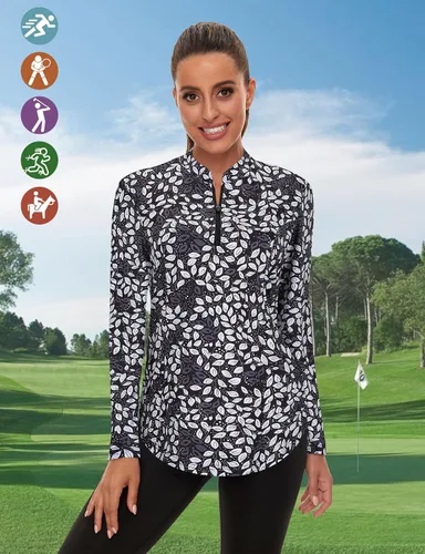 Vista 6 de Misyula - Camisetas de golf para mujer, con cremallera de 14, protección solar, secado rápido, tenis, correr, atletismo, entrenamiento