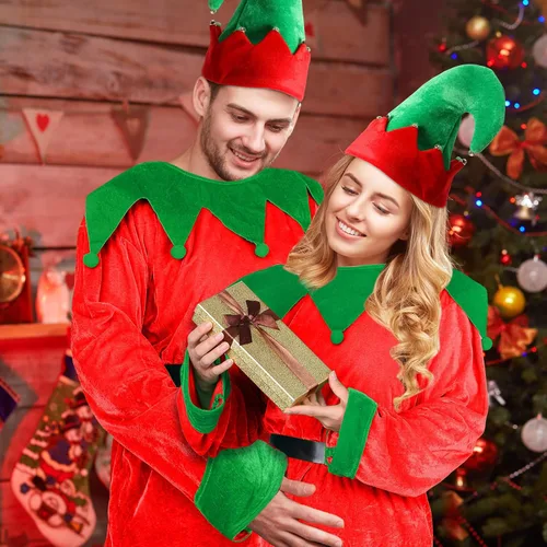 Vista 8 de Hicarer Man Adult Christmas Elf Costume Set for Santa's Helper Dress up Outfit with Elf Hat Shoes Belt