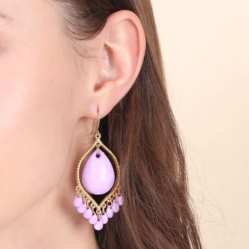 Vista 3 de Bonaluna Boho Chic Colección de pendientes colgantes con borlas y rombos para mujer