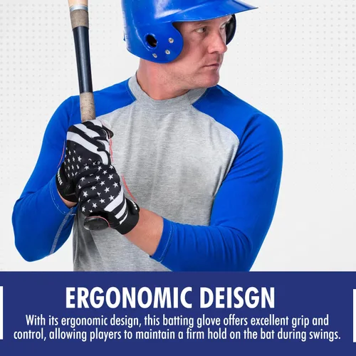 Vista 2 de Guantes de bateo Dot Stitch con bandera de EE. UU. para béisbol y sóftbol, guantes de bateo con bandera americana, guantes de béisbol para niños