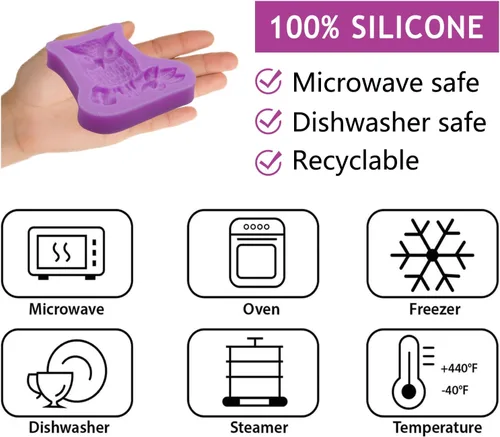 Vista 3 de Moldes de silicona de búho para manualidades, juego de 3 piezas, múltiples diseños con patrón de ramas, moldes de fondant para decoración
