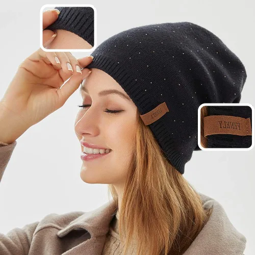 Vista 2 de Gorro de invierno para mujer gorro de punto cálido suave holgado de cachemira para mujer y madre