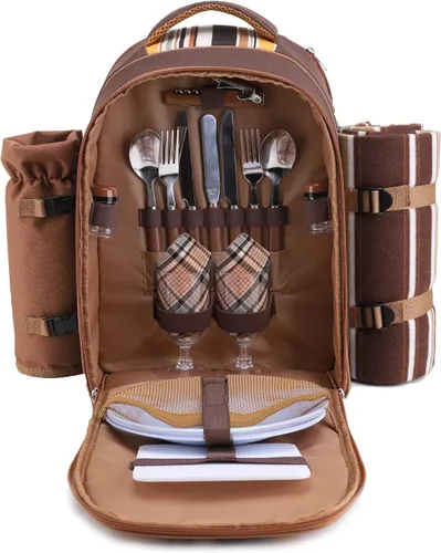 Vista 16 de apollo walker - Mochila para picnic para 2 personas con compartimento refrigerado, soporte desmontable para botella/vino, manta de forro polar