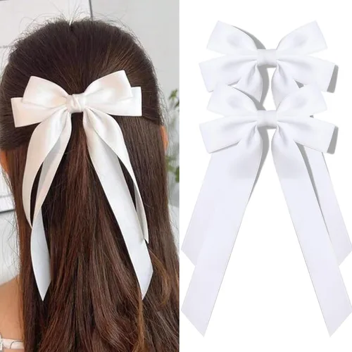 Vista 14 de Lazos de satén sedoso y pinzas de cocodrilo, soportes para cola de caballo de cinta negra, accesorios para el cabello para mujeres, niñas, niños