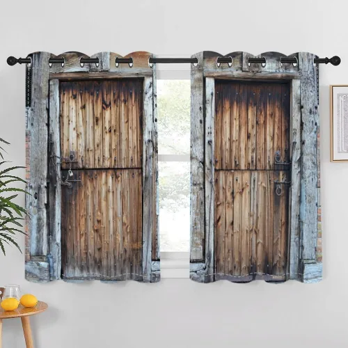 Vista 76 de Cortinas rústicas para ventana de puerta de granero, puerta de madera gris, puerta de garaje, tratamiento de ventana para sala de estar, dormitorio